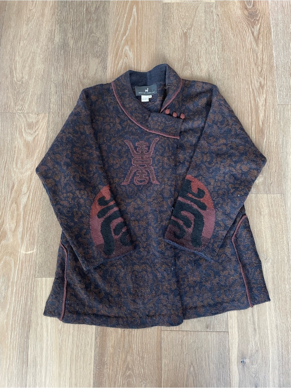 Peruvian Connection Sweater Jacket Mandarin Collar Asian Design